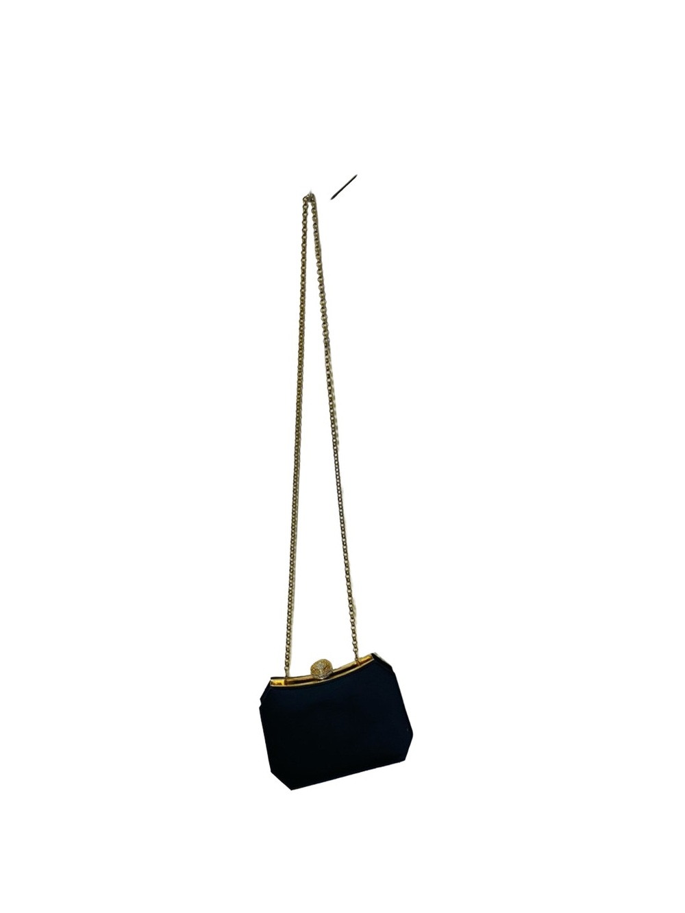 Inge Christopher Vintage Black Satin Evening Clutch Gold Chain Bag 1990s